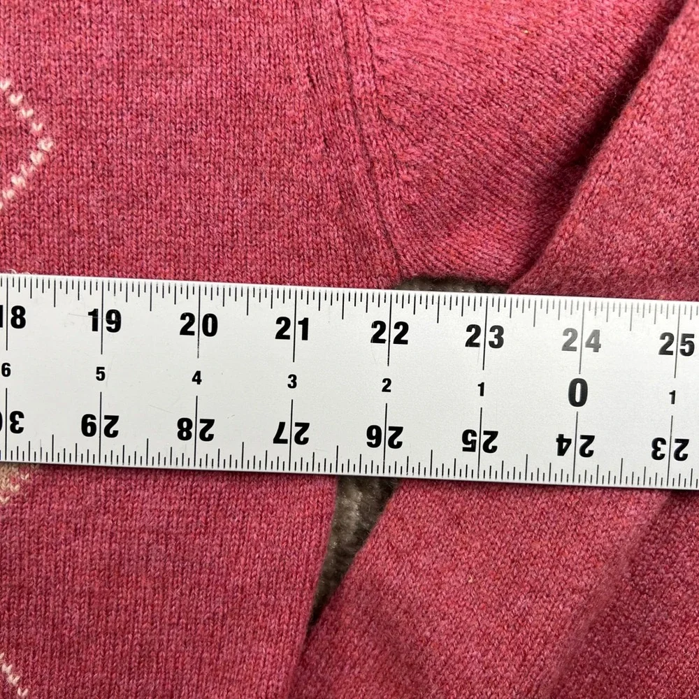 Vintage Lord Jeff Mens M Argyle V-Neck Lambswool Sweater Pink Made in Ireland